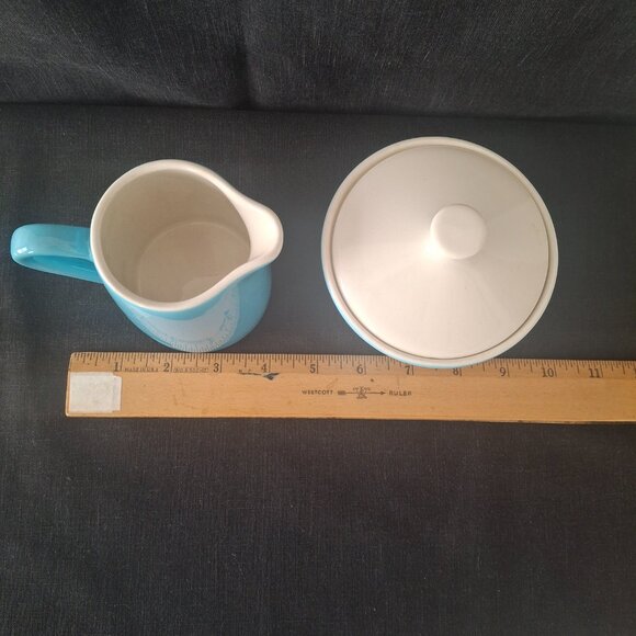 Creamer + Covered Sugar Bowl Vintage 60s MCM Royal China Blue Heaven Dinnerware - Picture 6 of 7